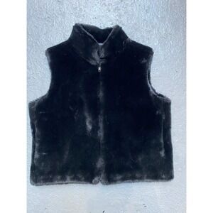 Lil' Tiger Vintage Faux Fur Vest Solid Black womens size 10